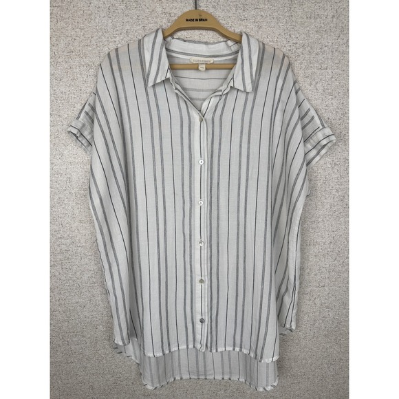 Eileen Fisher Tops - Eileen Fisher White Black Stripe Oversized Boxy Button Down Shirt Tencel M
